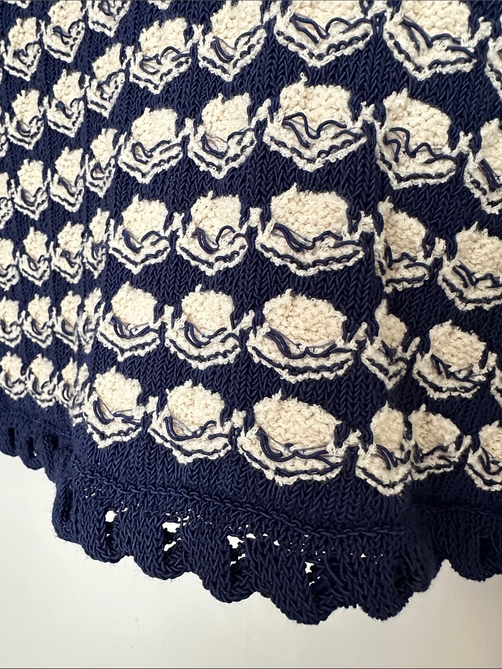 J. CREW Lady Jacket Cardigan Textured Crochet Navy Cream Coastal Sweater L - Picture 7 of 12